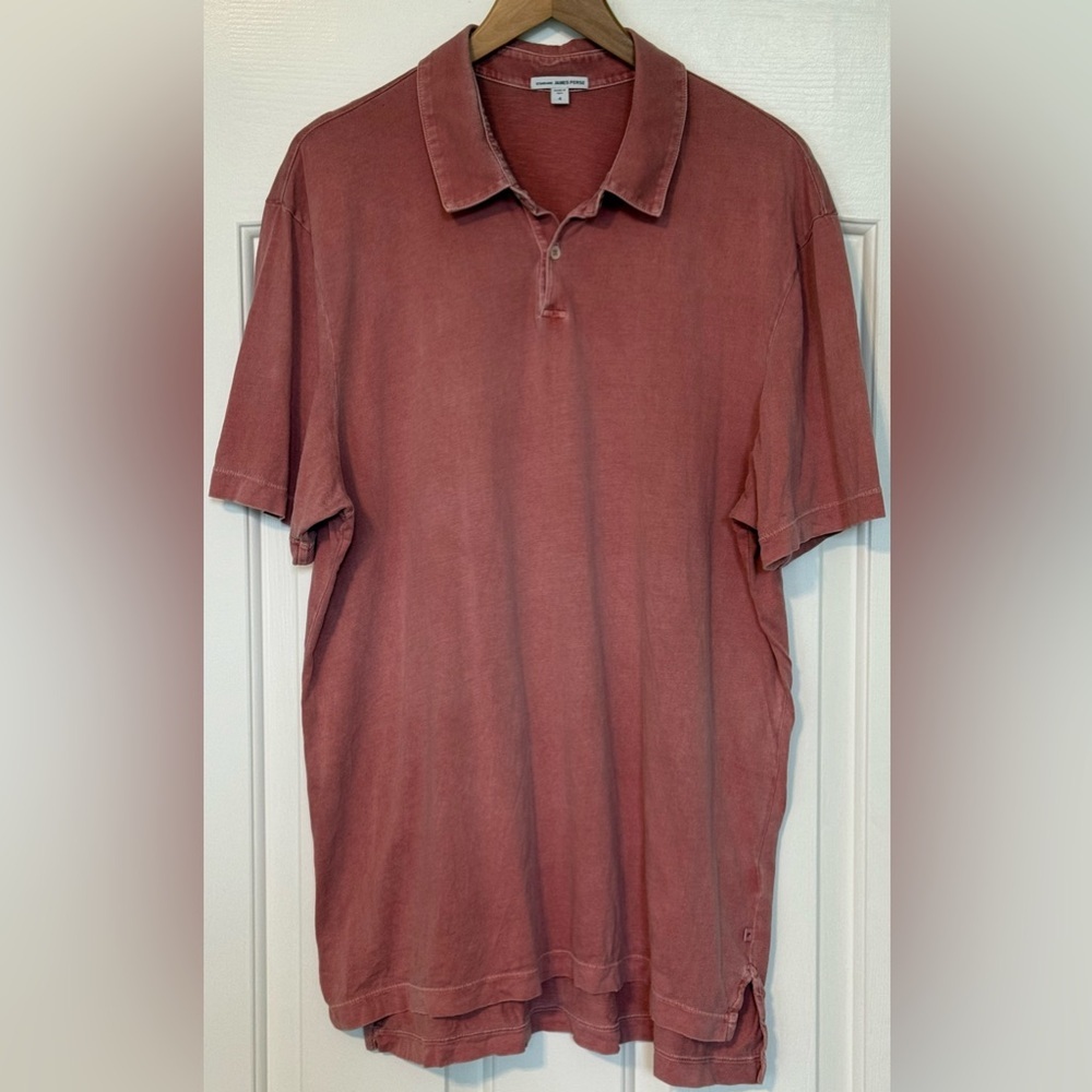 James Perse Standard Polo Shirt Made USA Garment Dyed Rose Large